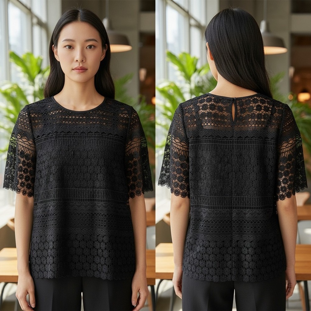 Express Lace‎ Top Removable Lining Large Black New Floral Zipper Back Whimsigoth